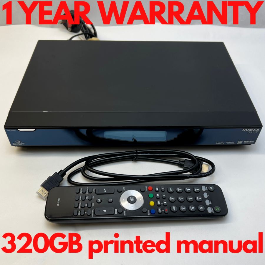Representative photograph of Humax Foxsat HDR 320GB DVR Freesat+ HD Satellite TV Receiver Manual, Remote