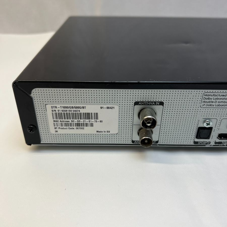 Representative photograph of the same model: BT Humax DTR-T1000 YouView Freeview+ HD 500GB Twin Tuner Recorder Box and Remote – image 8