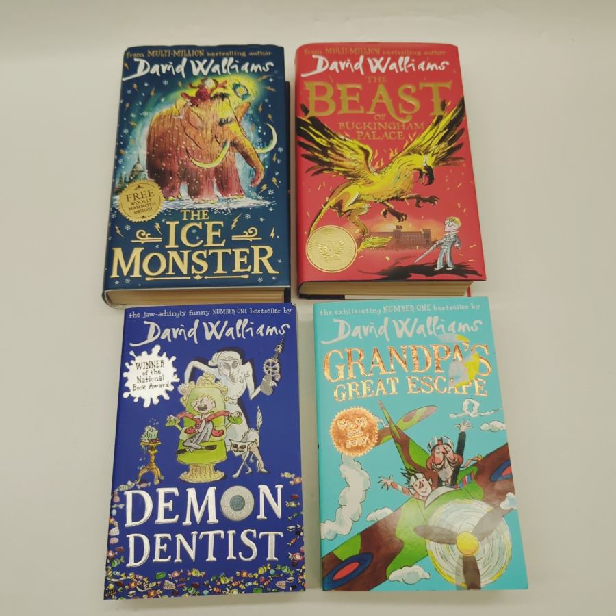 4x David Walliams books, demon dentist, ice monster, grandpas great escape +1