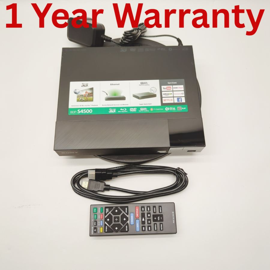 Representative photograph of the same model: Sony BDP-S4500 Wired HDMI USB Ethernet 3D Blu-Ray Disc / DVD Player - Black