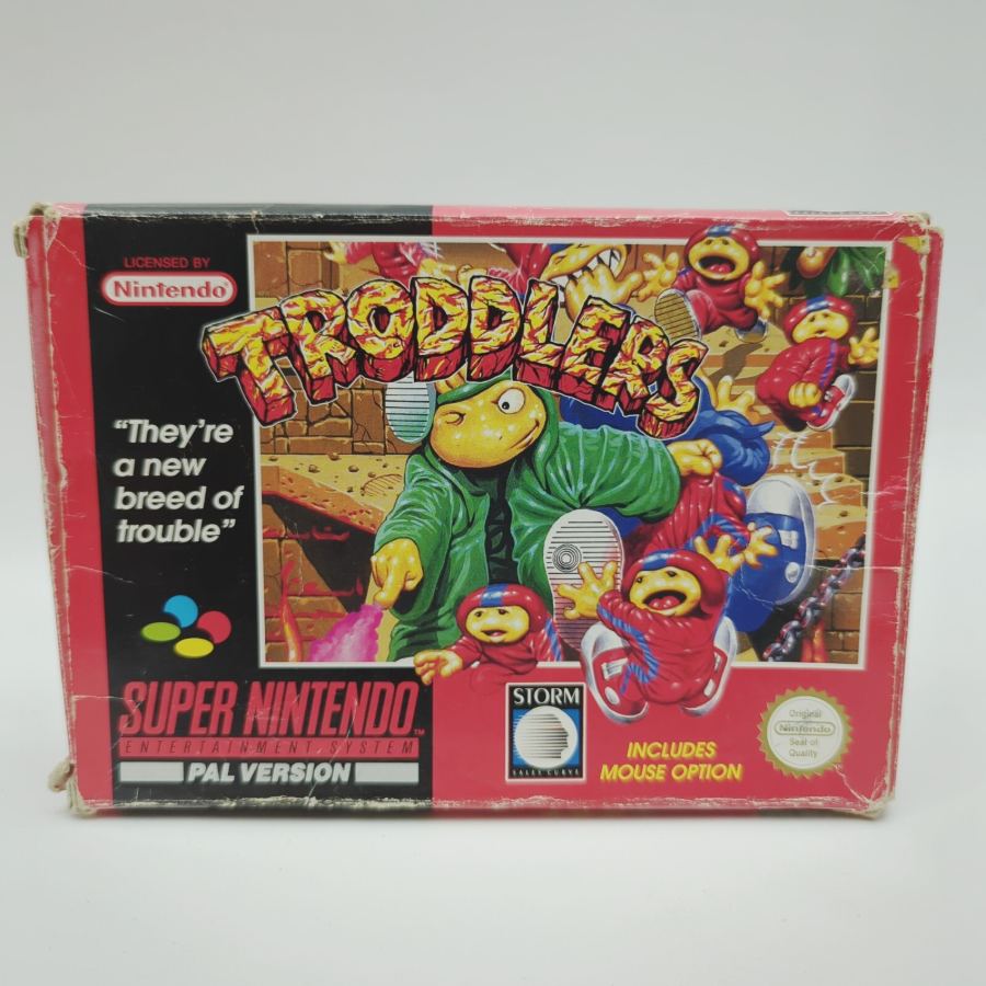 SNES Super Nintendo Troddlers ORIGINAL BOX AND MANUAL