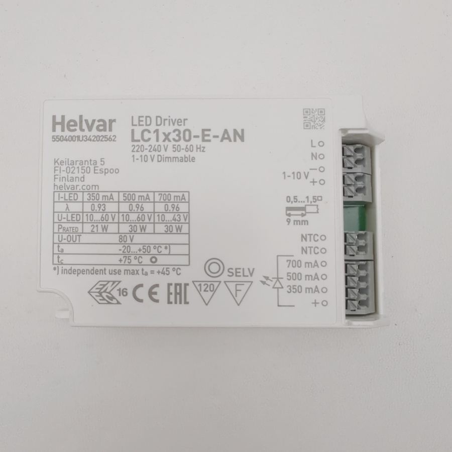 Representative photograph of the same model: Helvar LED DRIVER LC1X30-E-AN 30W Dimmable LED Drive