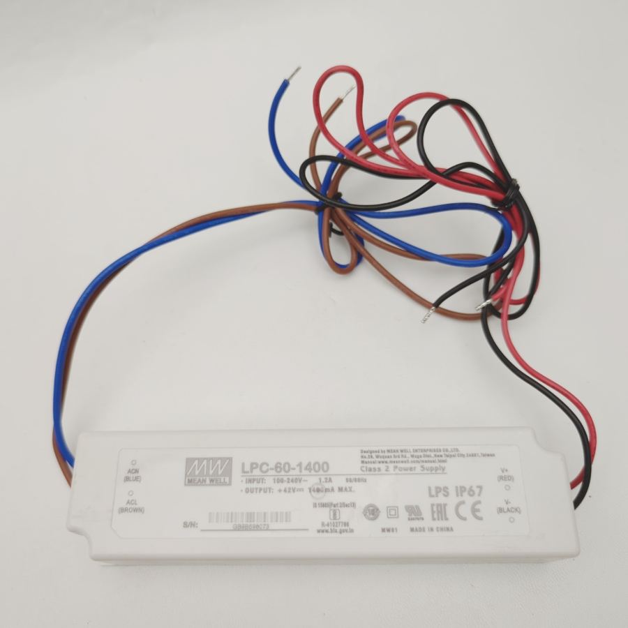 Representative photograph of LPC-60-1400 Mean Well LED Driver Constant Current 1400mA Universal Input IP67