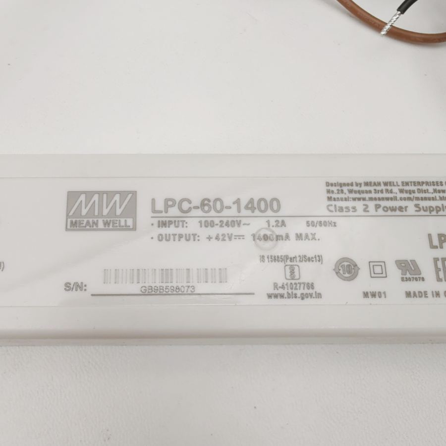 Representative photograph of the same model: LPC-60-1400 Mean Well LED Driver Constant Current 1400mA Universal Input IP67 – image 4