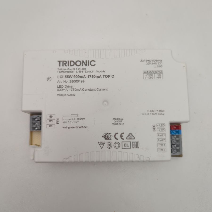 Representative photograph of Tridonic LCAI 55W 900mA-1750mA ECO C Dimmable Driver Art No. 28000128