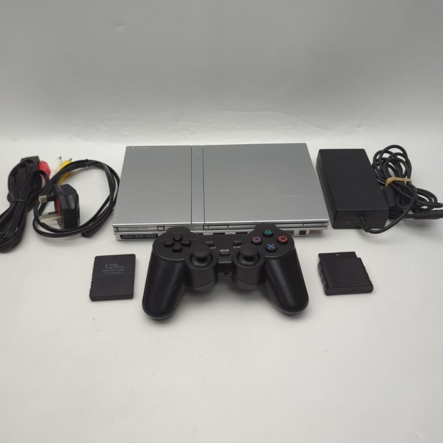 Sony PlayStation 2 PS2 Slim Silver Console Wireless Controller 128MB MC