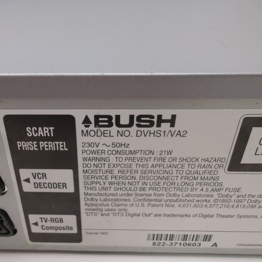 Bush DVHS1 DVD & VHS Video Cassette Player Combo - Silver Warranty Remote HDMI – image 9