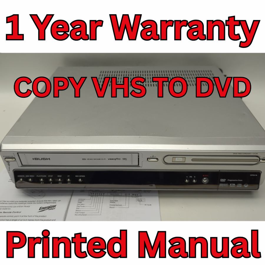 Representative photograph of the same model: Bush DVRHS02 6 Head VCR DVD Player Combo Recorder Remote COPY VHS TO DVD