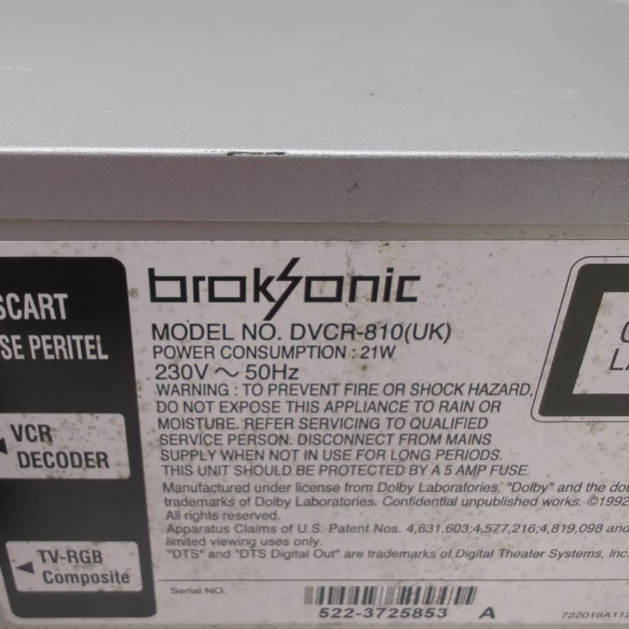 Broksonic DVCR-810 UK Series A VHS VCR Video DVD Combo Player TESTED remote – image 9