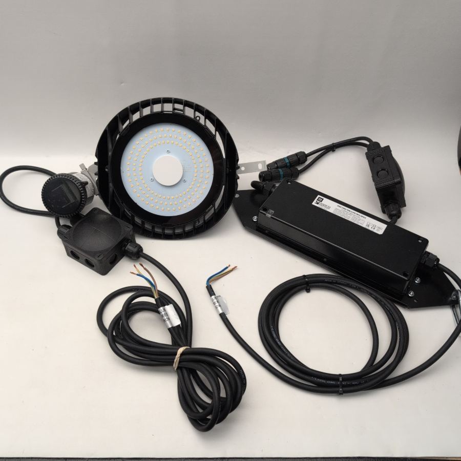 Representative photograph of the same model: 4lite Maintained Emergency LED Highbay With Microwave Sensor Black 100W 13,000lm
