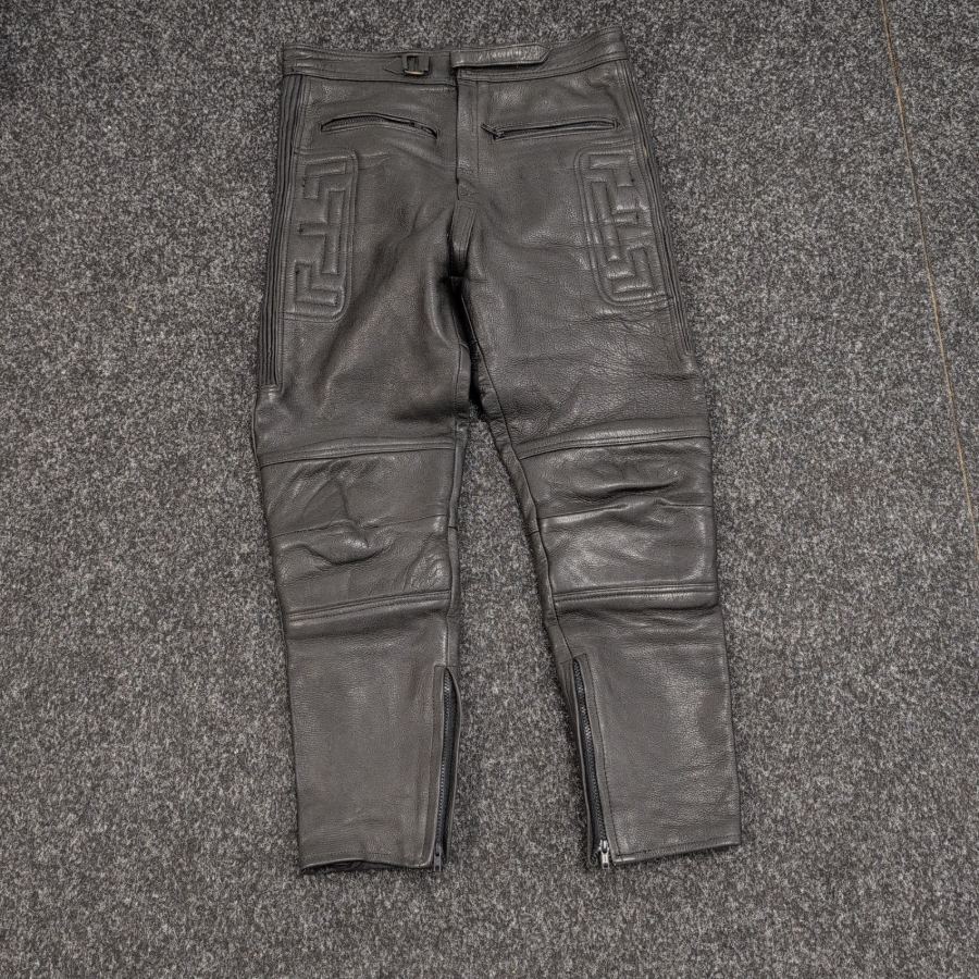 Vintage Premium Black Akito Motorcycle Trousers Pants 100% Leather W34" L28"